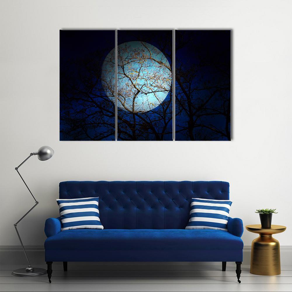 Dry Tree In Dark Night Canvas Wall Art-3 Horizontal-Gallery Wrap-37" x 24"-Tiaracle