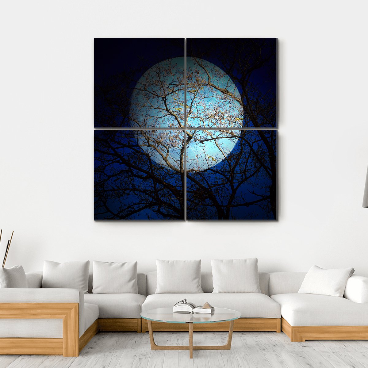 Dry Tree In Dark Night Canvas Wall Art-4 Square-Gallery Wrap-17" x 17"-Tiaracle