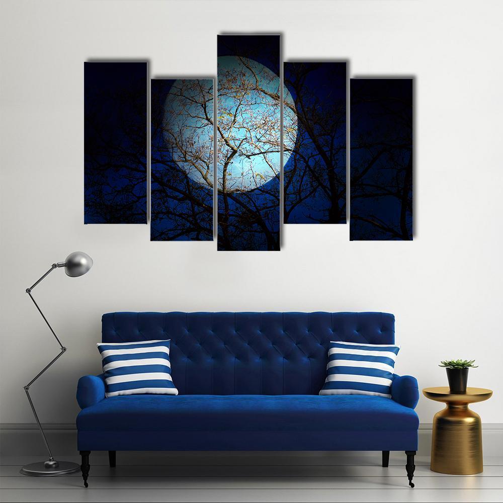Dry Tree In Dark Night Canvas Wall Art-5 Pop-Gallery Wrap-47" x 32"-Tiaracle