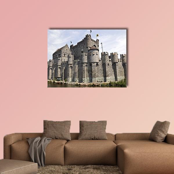 Gravensteen Castle Ghent Canvas Wall Art-1 Piece-Gallery Wrap-48" x 32"-Tiaracle
