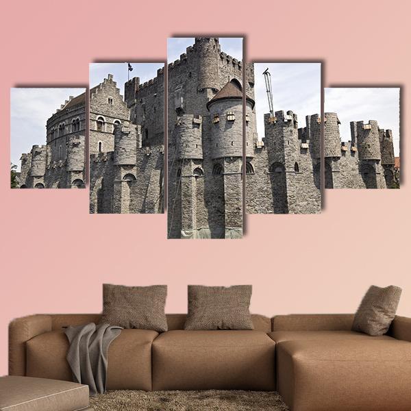 Gravensteen Castle Ghent Canvas Wall Art-5 Star-Gallery Wrap-62" x 32"-Tiaracle
