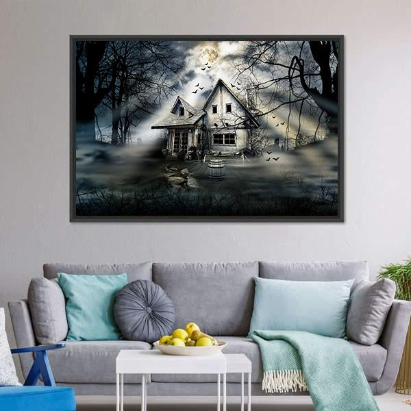 Old Haunted House Canvas Wall Art-3 Horizontal-Gallery Wrap-25" x 16"-Tiaracle
