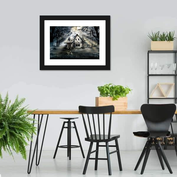 Old Haunted House Canvas Wall Art-3 Horizontal-Gallery Wrap-25" x 16"-Tiaracle