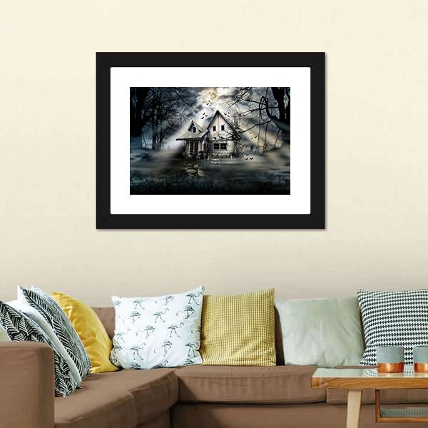 Old Haunted House Canvas Wall Art-3 Horizontal-Gallery Wrap-25" x 16"-Tiaracle