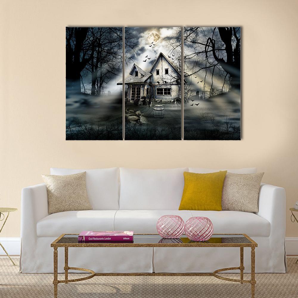 Old Haunted House Canvas Wall Art-3 Horizontal-Gallery Wrap-37" x 24"-Tiaracle