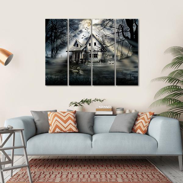 Old Haunted House Canvas Wall Art-4 Horizontal-Gallery Wrap-34" x 24"-Tiaracle
