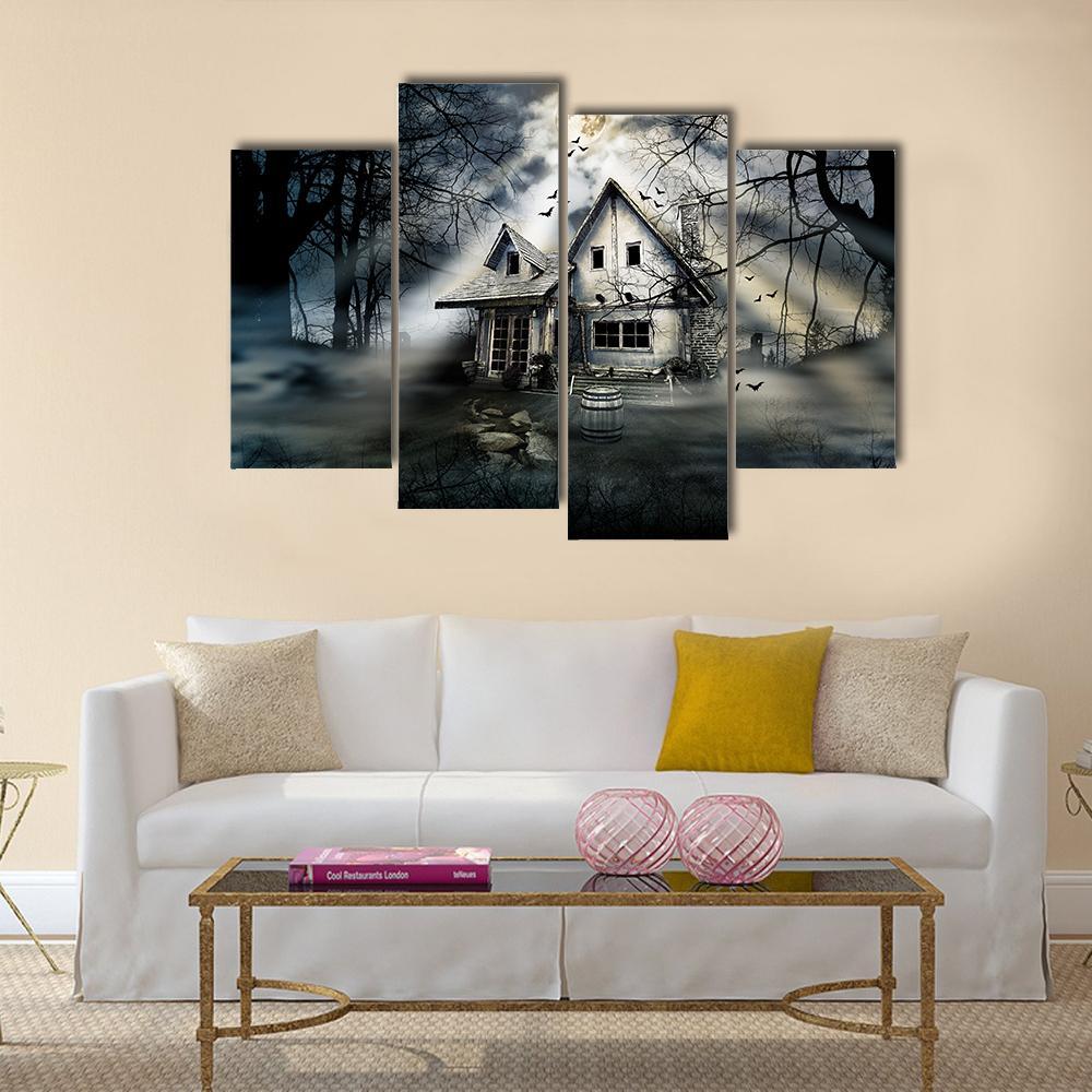 Old Haunted House Canvas Wall Art-4 Pop-Gallery Wrap-50" x 32"-Tiaracle