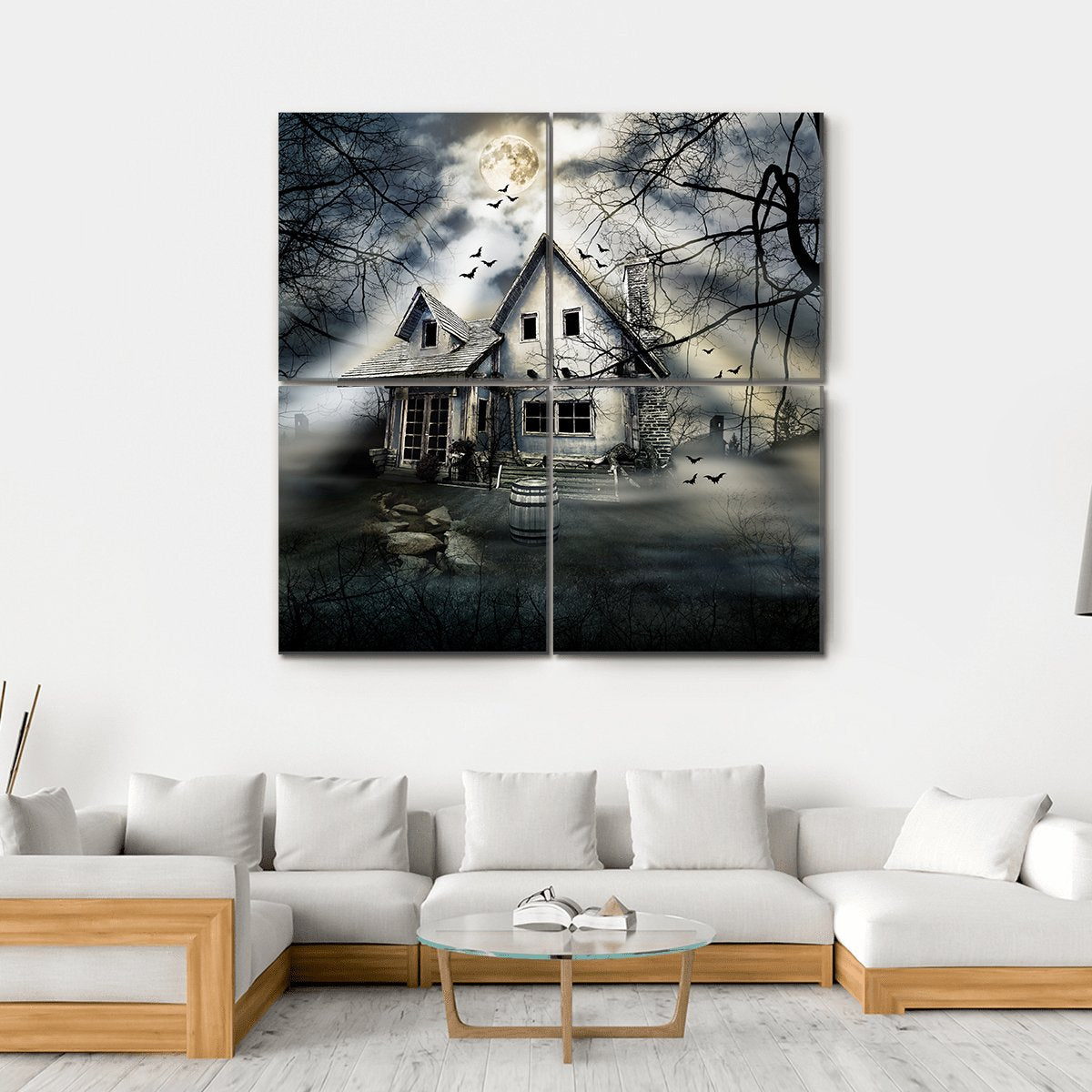 Old Haunted House Canvas Wall Art-4 Square-Gallery Wrap-17" x 17"-Tiaracle