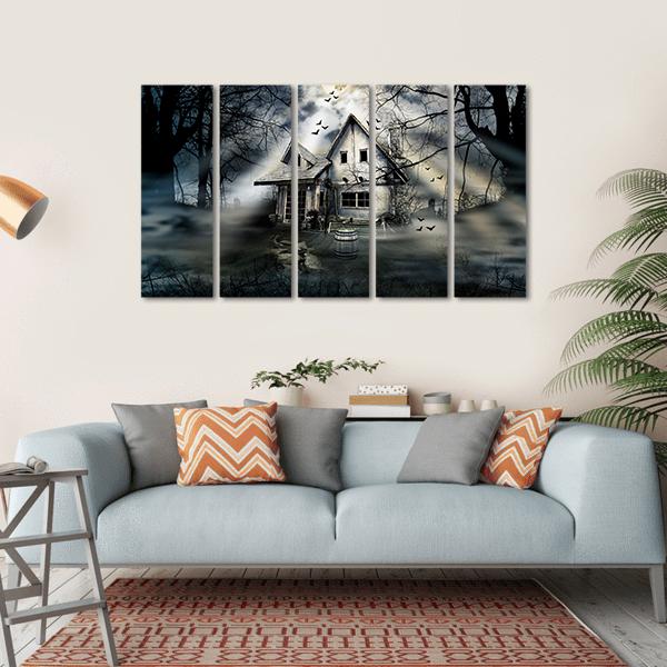 Old Haunted House Canvas Wall Art-5 Horizontal-Gallery Wrap-22" x 12"-Tiaracle