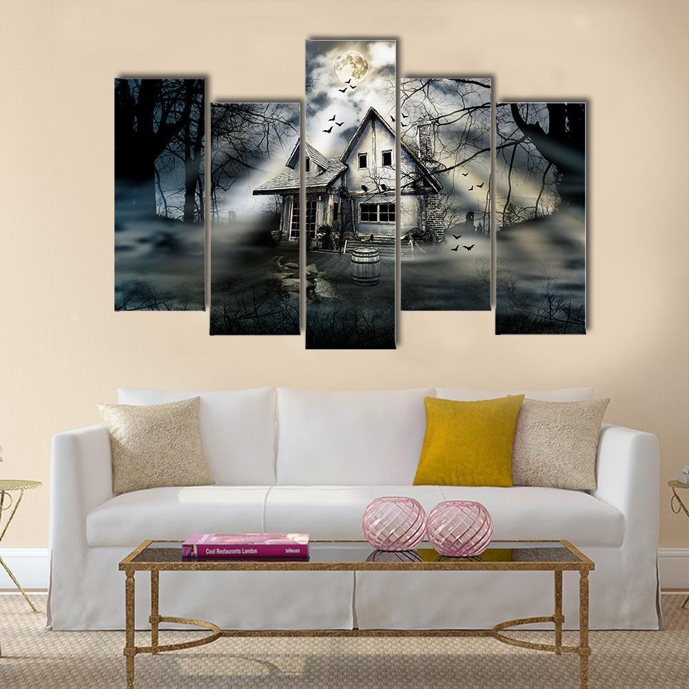Old Haunted House Canvas Wall Art-5 Pop-Gallery Wrap-47" x 32"-Tiaracle