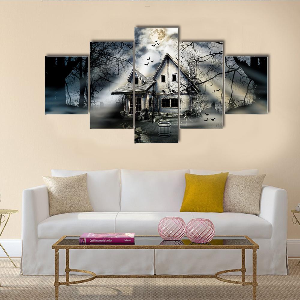 Old Haunted House Canvas Wall Art-5 Star-Gallery Wrap-62" x 32"-Tiaracle