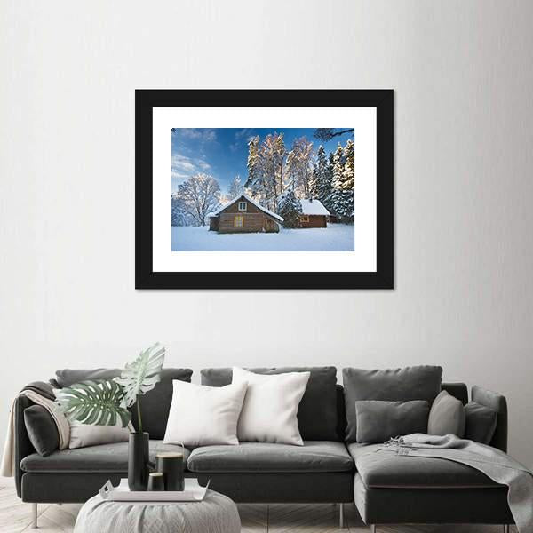 Old Houses In Snowy Forest Canvas Wall Art-3 Horizontal-Gallery Wrap-25" x 16"-Tiaracle