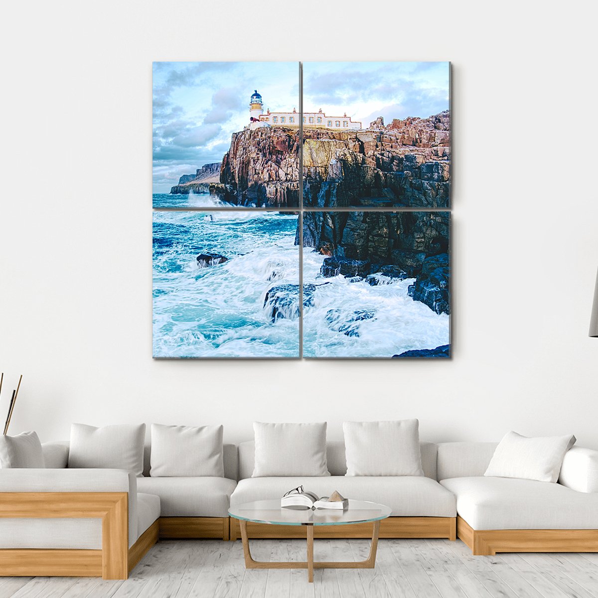 Old Lighthouse On Neist Point Canvas Wall Art-4 Square-Gallery Wrap-17" x 17"-Tiaracle