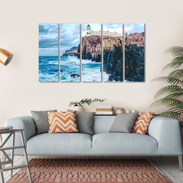 Old Lighthouse On Neist Point Canvas Wall Art-5 Horizontal-Gallery Wrap-22" x 12"-Tiaracle