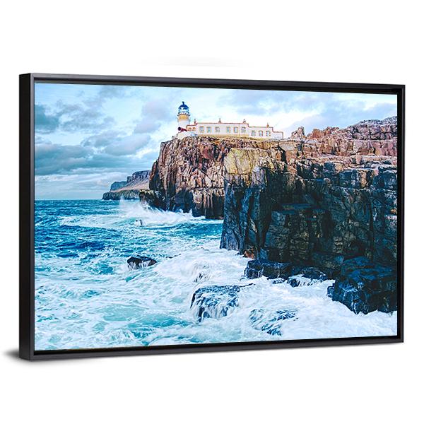 Old Lighthouse On Neist Point Canvas Wall Art-3 Horizontal-Gallery Wrap-25" x 16"-Tiaracle