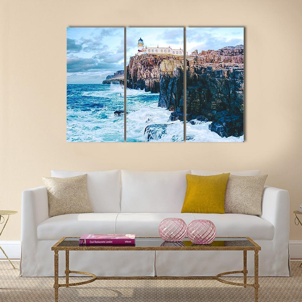 Old Lighthouse On Neist Point Canvas Wall Art-3 Horizontal-Gallery Wrap-37" x 24"-Tiaracle