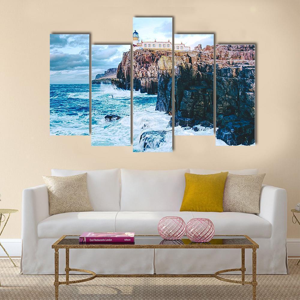 Old Lighthouse On Neist Point Canvas Wall Art-5 Pop-Gallery Wrap-47" x 32"-Tiaracle