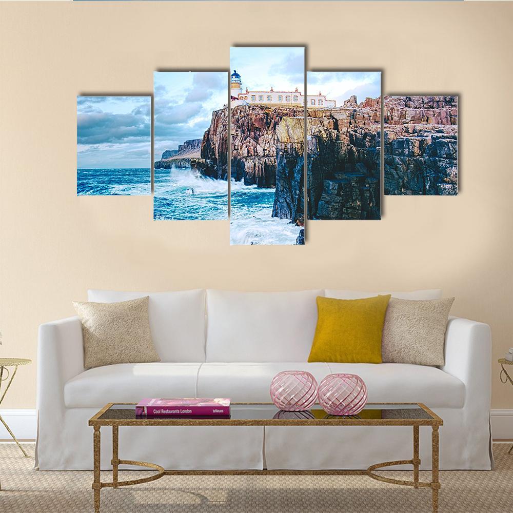Old Lighthouse On Neist Point Canvas Wall Art-5 Star-Gallery Wrap-62" x 32"-Tiaracle