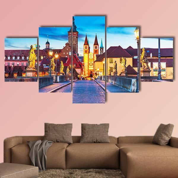 Old Town Of Wurzburg Canvas Wall Art-5 Star-Gallery Wrap-62" x 32"-Tiaracle