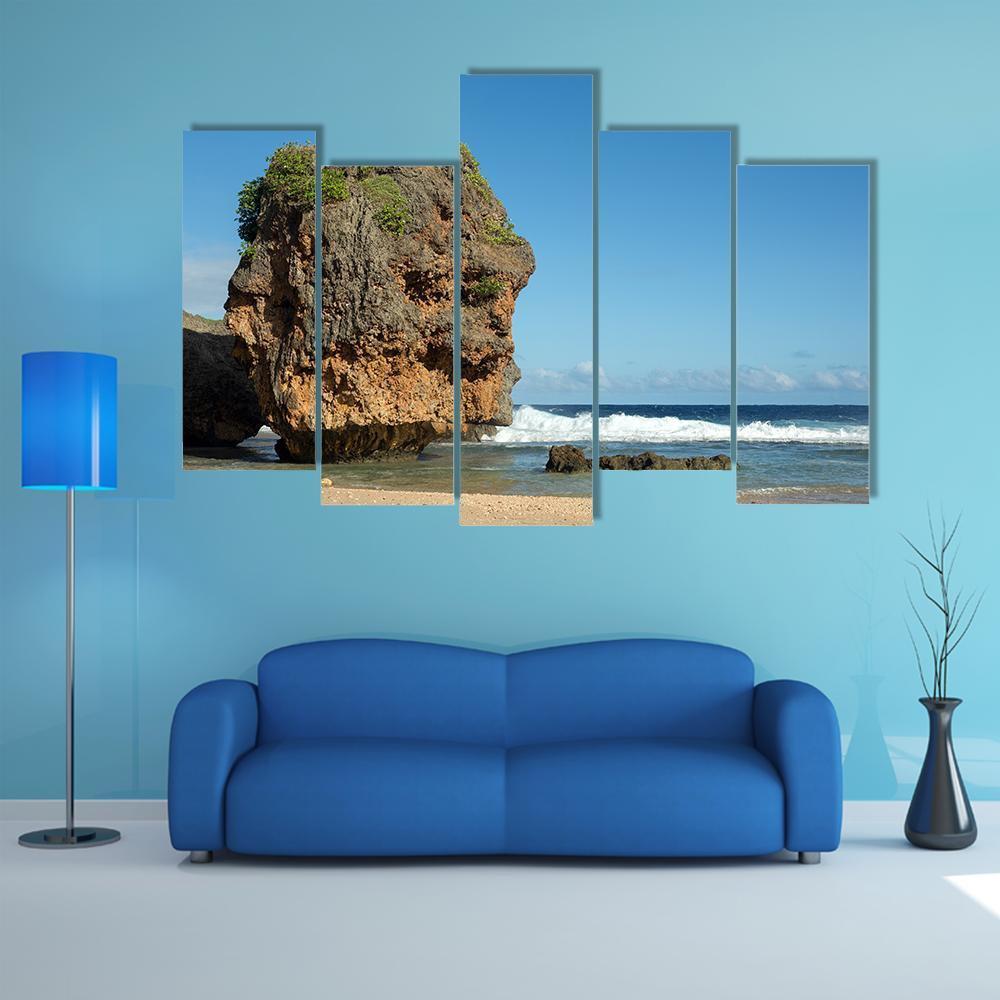 Sea In Saipan Island Canvas Wall Art-5 Pop-Gallery Wrap-47&quot; x 32&quot;-Tiaracle