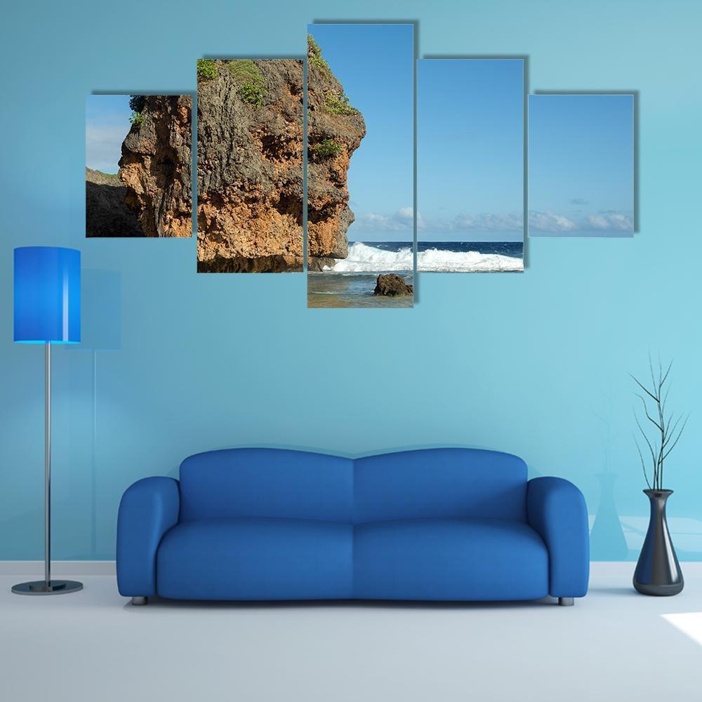 Sea In Saipan Island Canvas Wall Art-4 Pop-Gallery Wrap-50" x 32"-Tiaracle