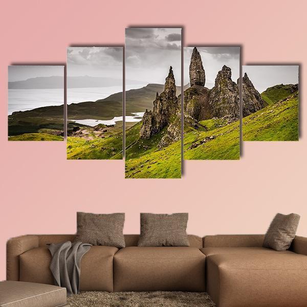 Storr Rock Scotland Canvas Wall Art-5 Star-Gallery Wrap-62&quot; x 32&quot;-Tiaracle