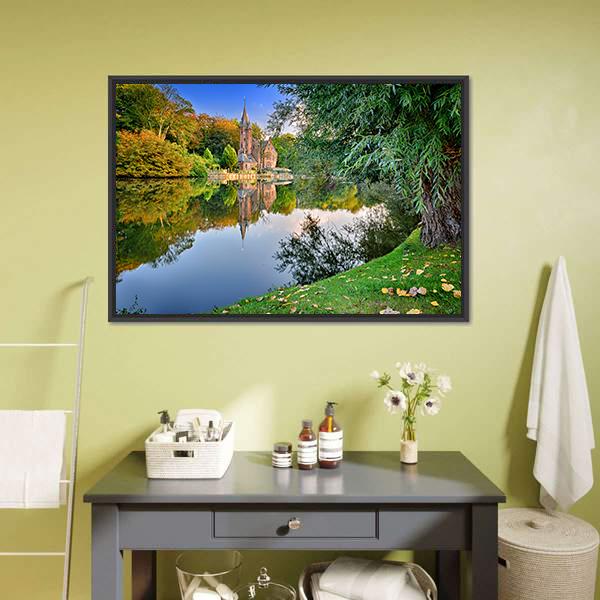 Old Mansion With Lake Canvas Wall Art-1 Piece-Floating Frame-24" x 16"-Tiaracle