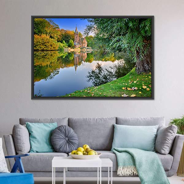 Old Mansion With Lake Canvas Wall Art-3 Horizontal-Gallery Wrap-25" x 16"-Tiaracle