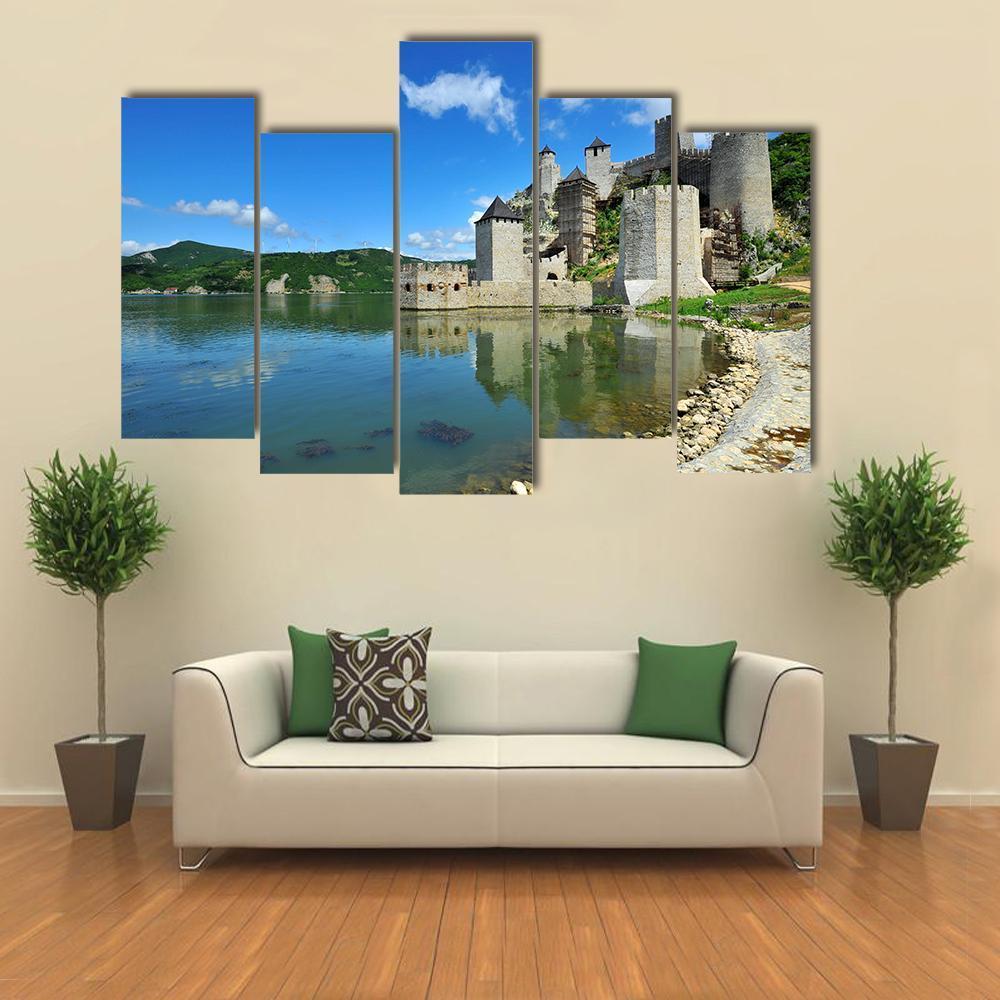 Golubac Village Serbia Canvas Wall Art-5 Pop-Gallery Wrap-47" x 32"-Tiaracle