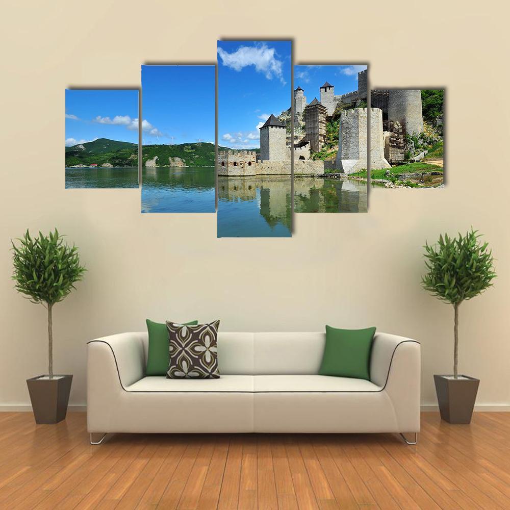 Golubac Village Serbia Canvas Wall Art-5 Star-Gallery Wrap-62" x 32"-Tiaracle
