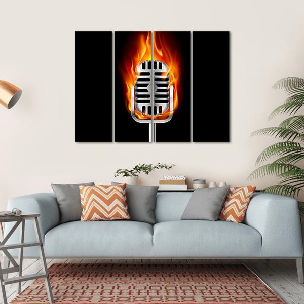 Microphone In Fire Canvas Wall Art-1 Piece-Gallery Wrap-36" x 24"-Tiaracle