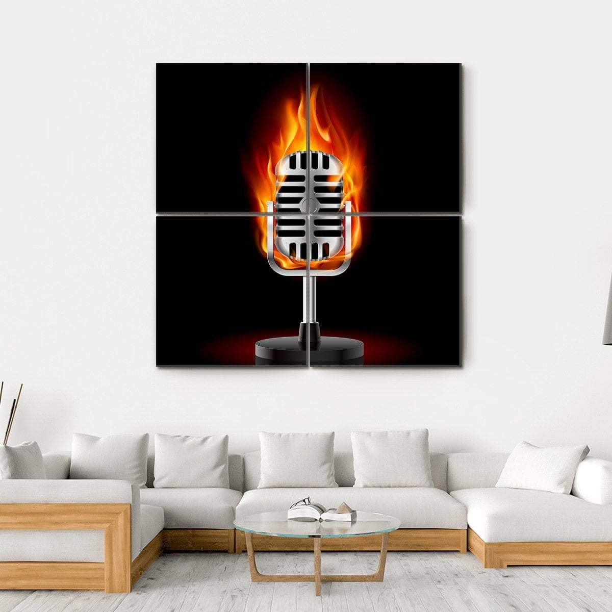 Microphone In Fire Canvas Wall Art-4 Square-Gallery Wrap-17" x 17"-Tiaracle