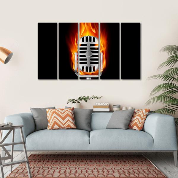 Microphone In Fire Canvas Wall Art-5 Horizontal-Gallery Wrap-22" x 12"-Tiaracle