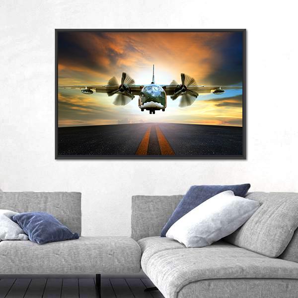 Old Military Container Plane Panoramic Canvas Wall Art-1 Piece-36" x 12"-Tiaracle