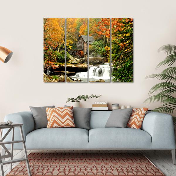 Old Mill & Waterfall Canvas Wall Art-4 Horizontal-Gallery Wrap-34" x 24"-Tiaracle