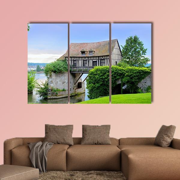 Mill House On Bridge Canvas Wall Art-3 Horizontal-Gallery Wrap-37" x 24"-Tiaracle