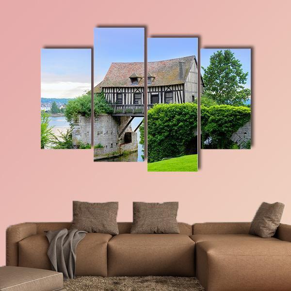 Mill House On Bridge Canvas Wall Art-4 Pop-Gallery Wrap-50" x 32"-Tiaracle