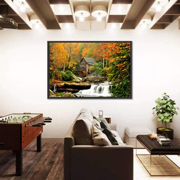 Old Mill & Waterfall Canvas Wall Art-3 Horizontal-Gallery Wrap-25" x 16"-Tiaracle