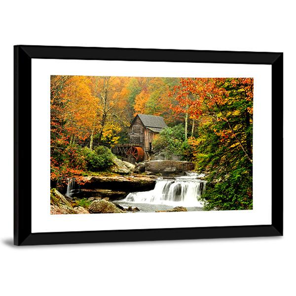 Old Mill & Waterfall Canvas Wall Art-3 Horizontal-Gallery Wrap-25" x 16"-Tiaracle