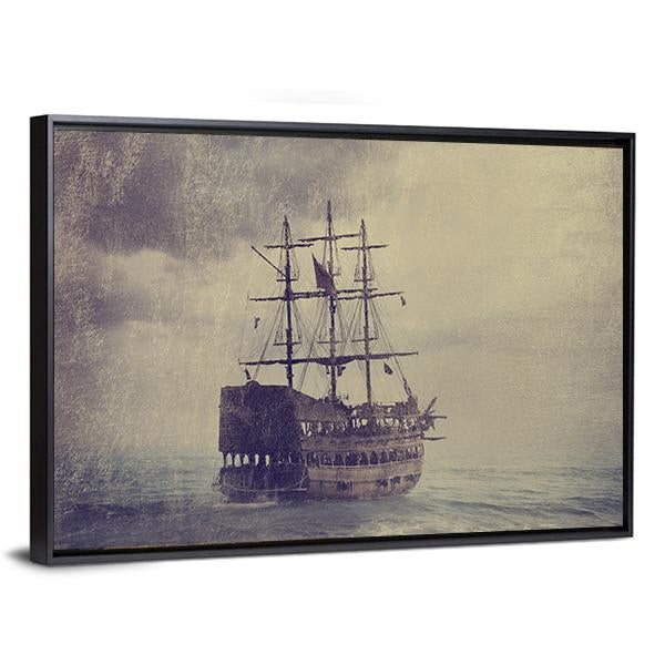 Old Pirate Ship Canvas Wall Art-3 Horizontal-Gallery Wrap-25" x 16"-Tiaracle