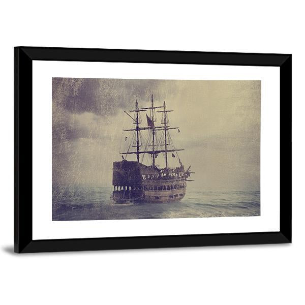 Old Pirate Ship Canvas Wall Art-3 Horizontal-Gallery Wrap-25" x 16"-Tiaracle