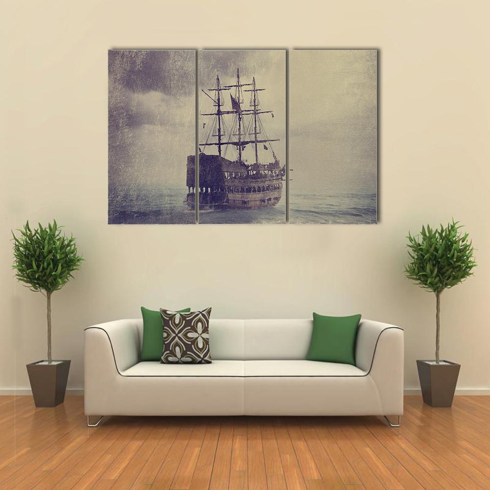 Old Pirate Ship Canvas Wall Art-3 Horizontal-Gallery Wrap-37" x 24"-Tiaracle