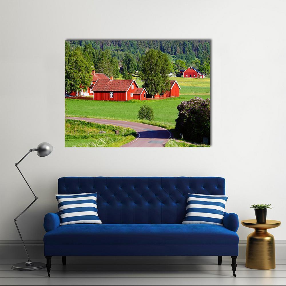 Old Red Farm Houses Canvas Wall Art-4 Horizontal-Gallery Wrap-34" x 24"-Tiaracle