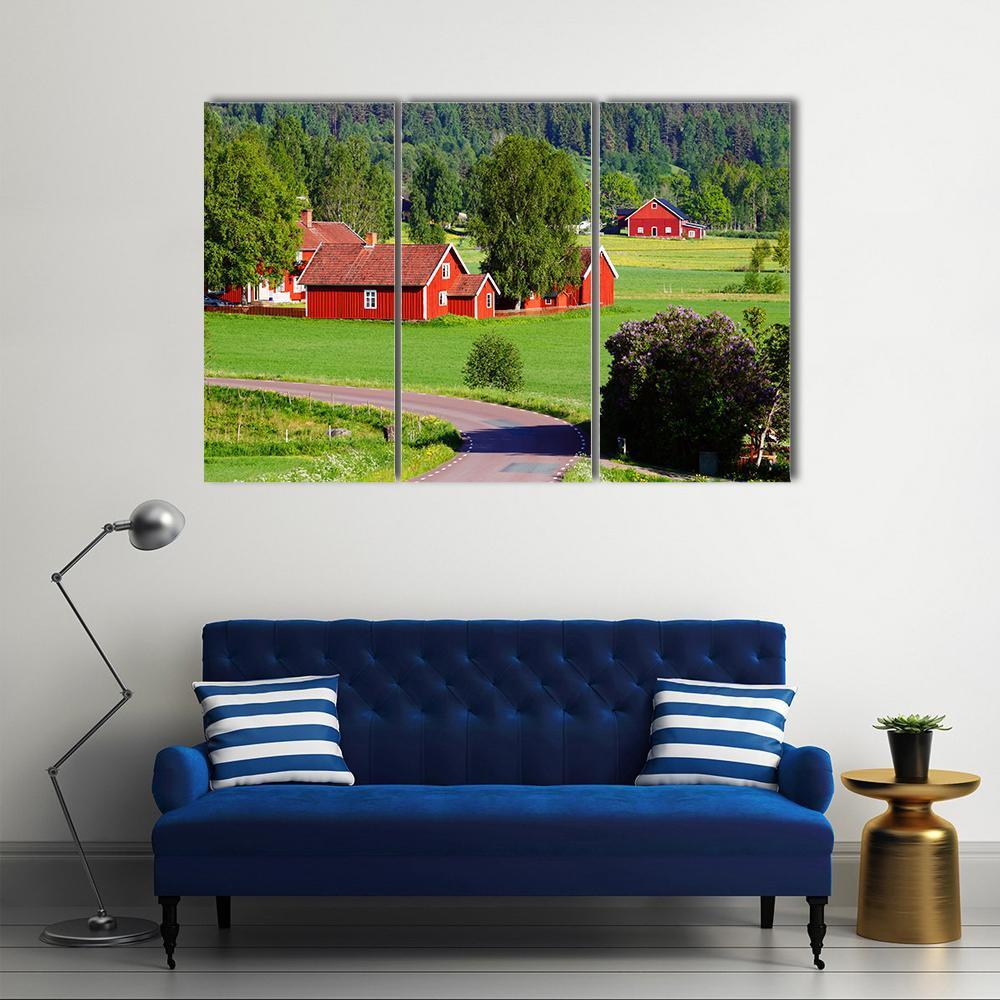 Old Red Farm Houses Canvas Wall Art-3 Horizontal-Gallery Wrap-37" x 24"-Tiaracle