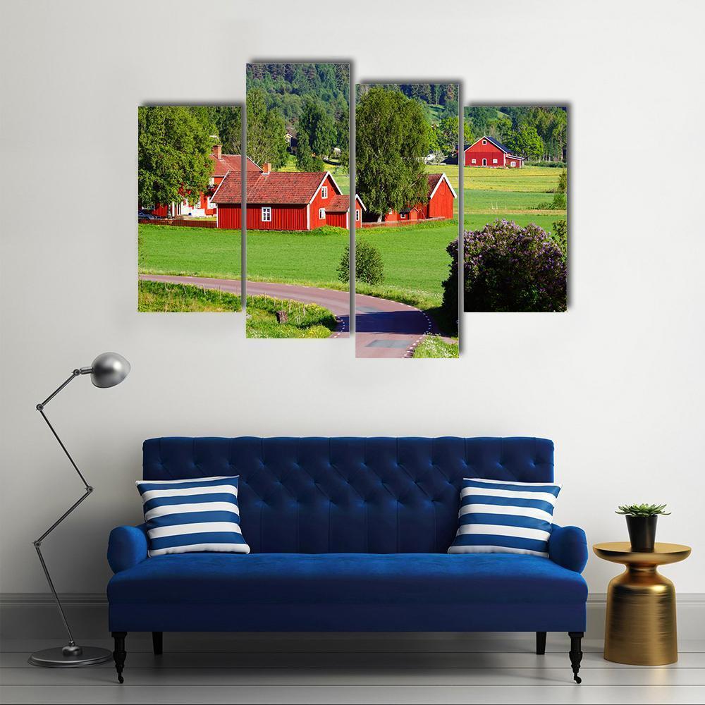 Old Red Farm Houses Canvas Wall Art-4 Pop-Gallery Wrap-50" x 32"-Tiaracle