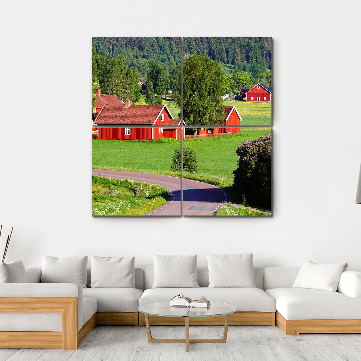 Old Red Farm Houses Canvas Wall Art-4 Square-Gallery Wrap-17" x 17"-Tiaracle