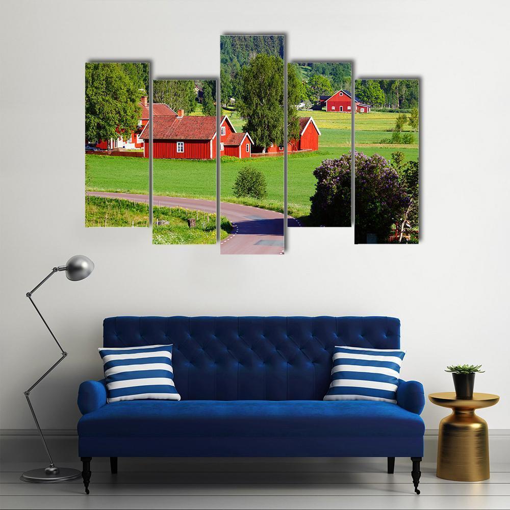 Old Red Farm Houses Canvas Wall Art-5 Pop-Gallery Wrap-47" x 32"-Tiaracle