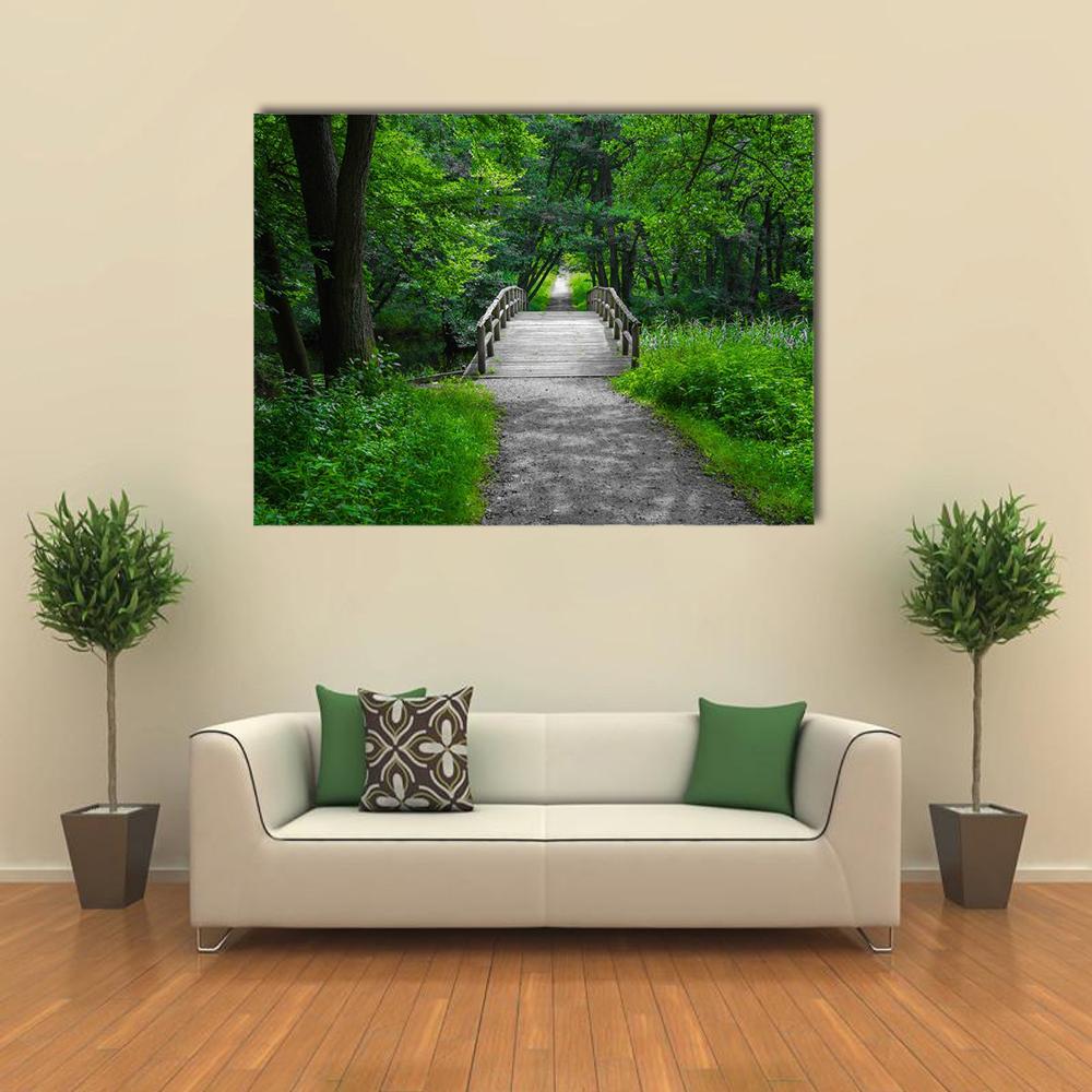 Old Charming Wooden Bridge Canvas Wall Art-4 Horizontal-Gallery Wrap-34" x 24"-Tiaracle