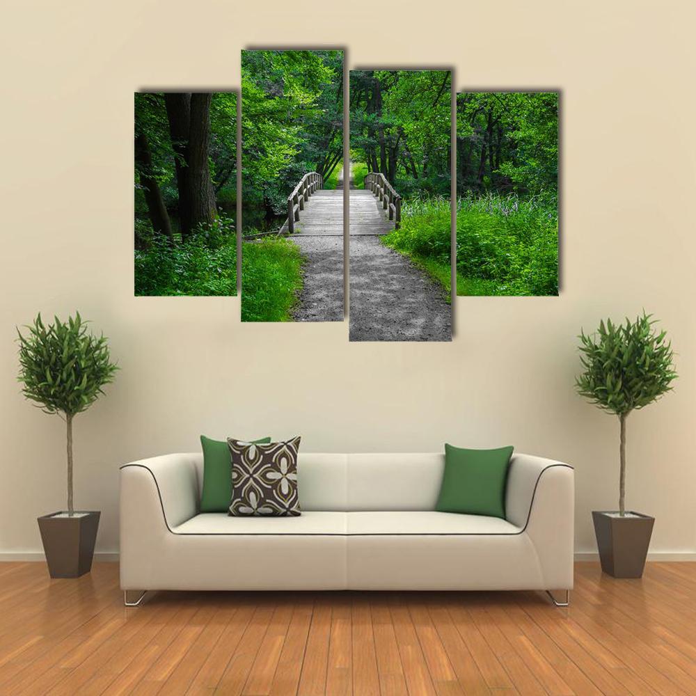 Old Charming Wooden Bridge Canvas Wall Art-4 Pop-Gallery Wrap-34" x 20"-Tiaracle
