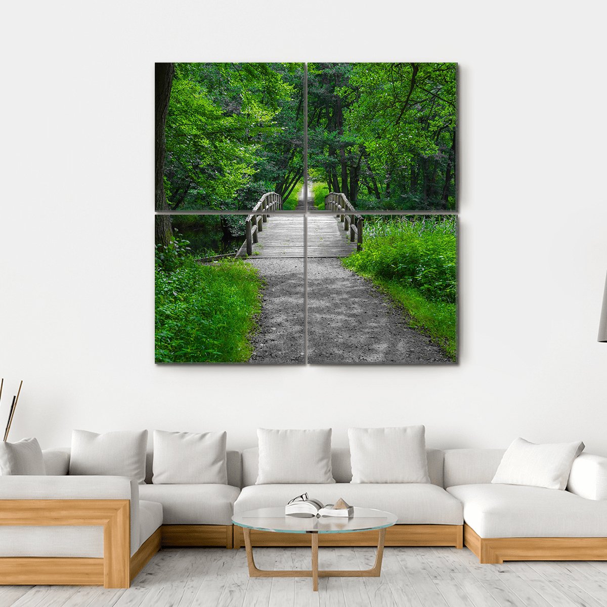 Old Charming Wooden Bridge Canvas Wall Art-4 Square-Gallery Wrap-17" x 17"-Tiaracle